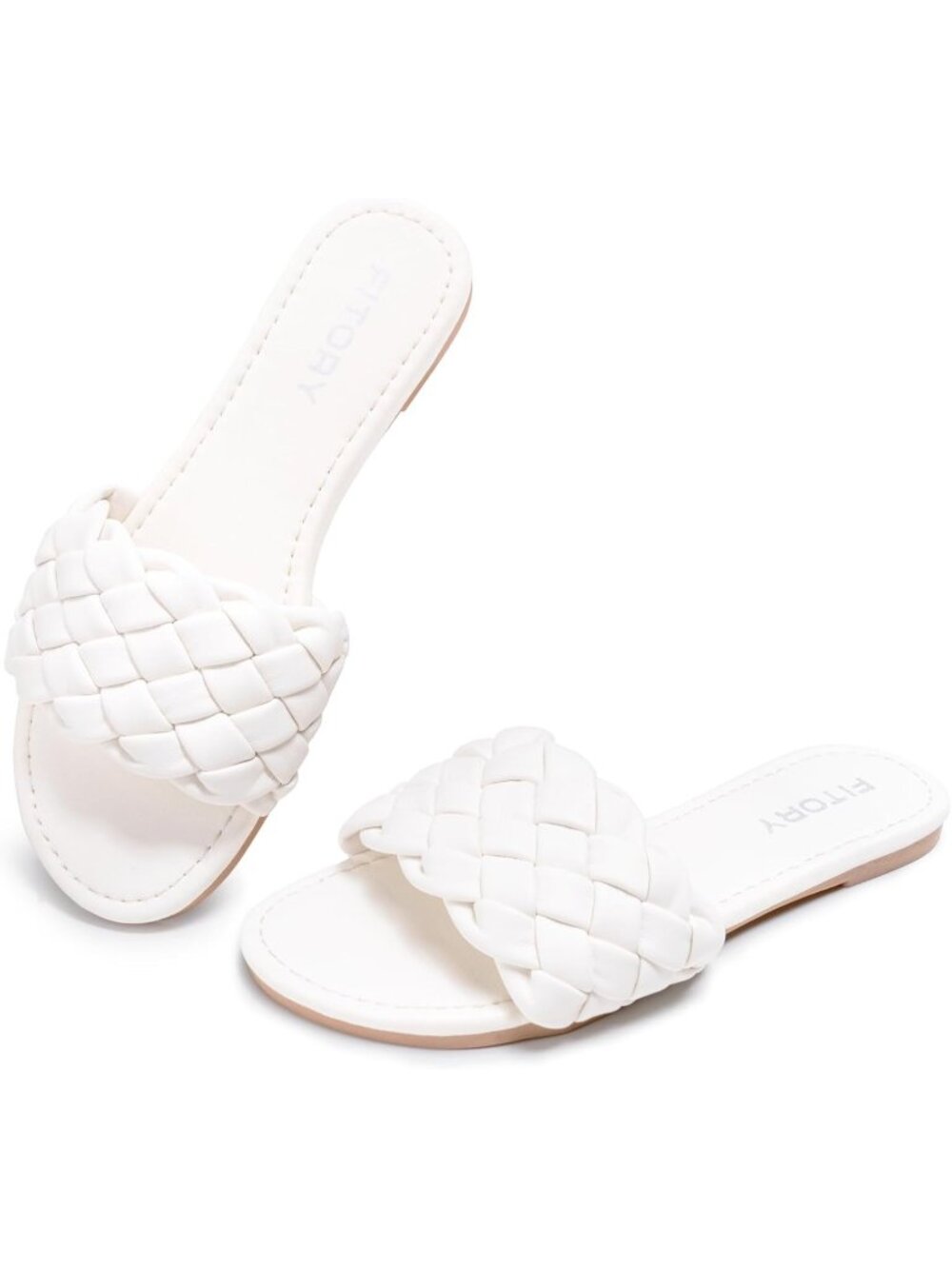 Women's All White Comfortable Style Round Open Toe Slip On Flat Sandal Shoes